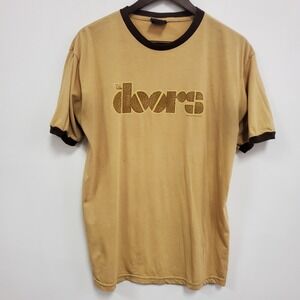 Vintage Bay Island Mens Y2K 2003 The Doors Band Ringer T Shirt Size XL Tan